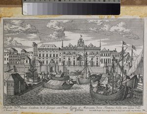 Plano de Génova representando a Ponte Real, a Ponte Nova de Mercanzia e o Palácio de São Jorge visto do mar, c.1750 (gravura) de Friedrich Bernhard Werner
