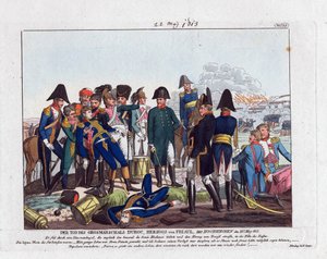 A morte do Marechal Duroc em Hochkirchen em 22 de Maio de 1813 (bataille de Bautzen ou Wurschen) - Campe, August Friedrich Andreas (1777-1846) - Gravura, aguarela - 24x28,5 - Colecção Privada
