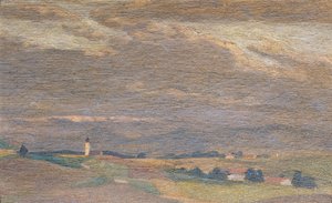 Paisagem nocturna com Torre da Igreja de Friedrich Hasslwander