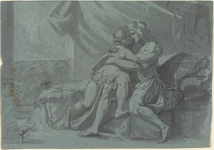 Abraçando Amantes em Vestido Clássico / Uma Mulher em Vestido Clássico Olhando para Cima de Friedrich Heinrich Füger after Raphael