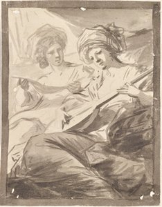 Duas mulheres com um bandolim (estudo para o retrato duplo das irmãs Victoire e Sophie von Fries?) de Friedrich Heinrich Fuger