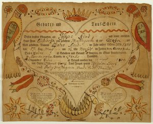 Certificado de Nascimento e Batismal, c. 1790-1800 (tinta oxgall, aquarela e gravura em papel) de Friedrich Krebs