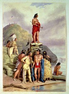 Grupo de índios em uma margem do rio, 1854 de Friedrich Kurz
