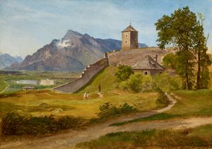 A Casa da Guarda Militar e a Torre Josef no Mönchsberg de Salzburgo