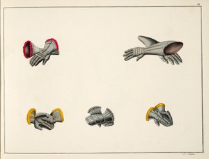Luvas, prato de &39;Uma História do Desenvolvimento e Costumes de Cavalaria&39;, do Dr. Franz Kottenkamp, publicado por Carl Hoffmann, 1842 de Friedrich Martin von Reibisch