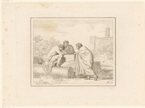 Três homens jovens
Cenas da vida quotidiana em Itália
Figura, prese dal vero, ed incise a aqua forte (título da série) de Friedrich Rehberg