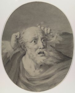 Velho com barba, mexendo no cabelo. de Friedrich Rehberg