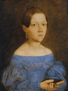 Retrato de uma jovem com um vestido azul de Friedrich Wasmann