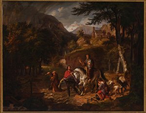 A lenda dos Habsburgos: O Conde Rudolf ajuda um padre a atravessar uma torrente de Friedrich Wilhelm Müller