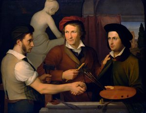 Auto-retrato com seu irmão Ridolfo e Bertel Thorvaldsen, 1815-1816.