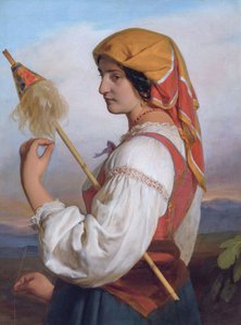 Alemão: Mulher italiana (Chiaruccia) com uma roca de Friedrich von Amerling