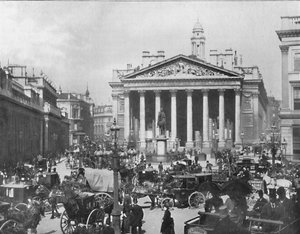 Um canto ocupado - The Royal Exchange e Banco da Inglaterra, 1909. de Frith and Co