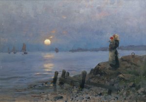 Mulher e criança na praia de Frithjof Smith-Hald