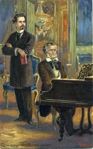 Wagner e Rei Ludwig II, c.1900 (cor litho) de Fritz Bergen