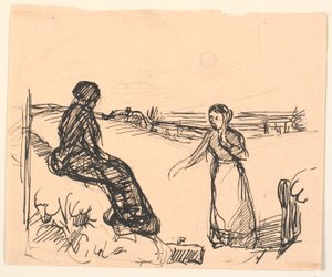 Lá fora, na neve, estava sentada uma mulher com roupas pretas compridas... de Fritz Syberg