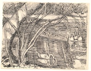 Um lago com quatro cisnes de Fritz Syberg