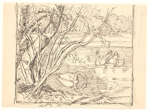 Um lago com quatro cisnes de Fritz Syberg