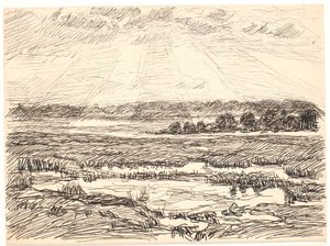 Paisagem do pântano com sol baixo de Fritz Syberg