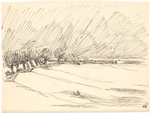 Paisagem de inverno com álamos de Fritz Syberg