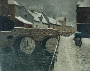 Ponte em Amiens (gravura a cores)