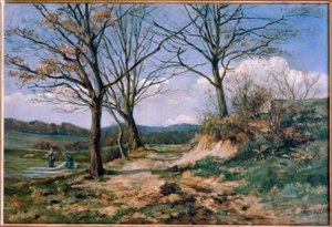 Paisagem de Taunus com lavadeiras de Fritz Wucherer