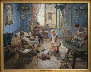 Jardim de Infância. Pintura de Fritz von Uhde (1848-1911), óleo sobre tela