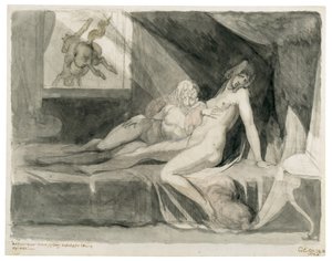 Alp deixa o quarto de duas mulheres adormecidas, 1810. de Füssli