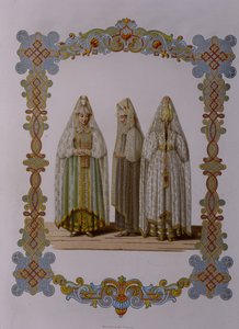 Trajes de donzelas de Torzhok Da série Clothing of the Russian state, 1851 de Fyodor Grigoryevich Solntsev