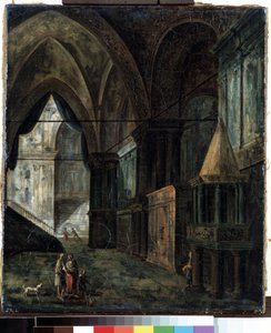 Em uma catedral (Em uma catedral). Pintura de Fyodor Yakovlevich Alexeev (1753-1824). Óleo sobre tela, 35,5 x 30,5 cm