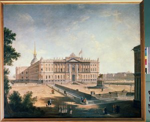 Vue du Palais Michel et de la place connetable a Saint Petersbourg (Vista do Palácio de Miguel e da praça connetable em São Petersburgo). Peinture de Fyodor Yakovlevich Alexeev (1753-1824). Huile sur toile de Fyodor Yakovlevich Alexeev