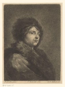 Retrato de um jovem desconhecido com casaco de pele e chapéu de G.B. Rössel