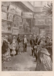 Visita da Rainha Victoria e Albert, Príncipe Consorte à Royal Academy, Londres, 3 de Maio de 1849 (fotogravura) de G.S. (after) Amato
