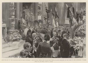Aniversário do Assassinato do Rei Humbert, Delegações das Províncias Italianas colocando Coroas no Túmulo no Panteão de Roma