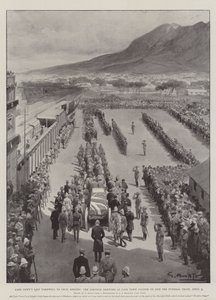 Último Adeus da Cidade do Cabo a Cecil Rhodes, o Cortege chegando à Estação da Cidade do Cabo para se juntar ao Trem Funeral, 3 de abril