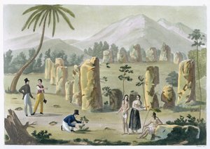 &39;House of the Ancients&39;, Ilha de Tinian, quadro 31 de &39;Le Costume Ancien et Moderne&39;, de Jules Ferrario, publicado em c.1820s-30s (ver também 206893)