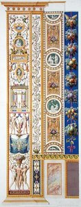 Painel do Raphael Loggia no Vaticano, de "Delle Loggie di Rafaele nel Vaticano", gravado por Giovanni Ottaviani (c.1735-1808), publicado c.1772-77 (gravação a cores) de G. and Camporesi P. Savorelli
