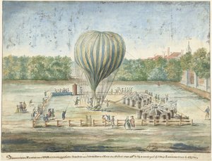 O lançamento do balão de Blanchard em Haia em 1785 de G. Carbentus (signed by artist)