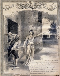 1789 : Declaração dos direitos do homem e do cidadão : La liberte . Gravura em "Le livre unique de moral et d