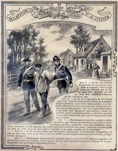 1789 : Declaração dos direitos do homem e do cidadão : Respeito à lei . Gravura em "Le livre unique de morale et d