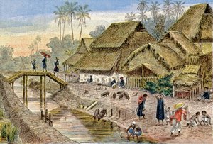Uma aldeia anamense, Indochina Francesa, c.1900 (ilustração)