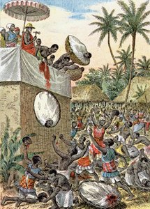 Sacrifícios humanos em África, c.1900 (ilustração)