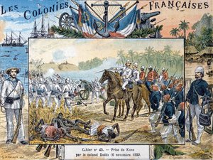 O cerco de Kana pelo general Alfred-Amedee Dodds (1842-1922) 6 de novembro de 1892, gravado por L. Geisler