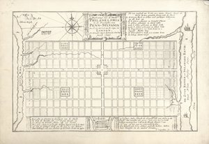 O primeiro plano para a Filadélfia, elaborado por William Penn e Thomas Holme em 1682, 1684 de G. Drogenham