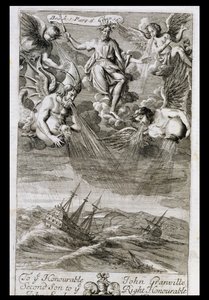 Júpiter lança uma tempestade sobre o oceano, ilustração do livro 1 parte 6 Capítulo 16 de &39;os princípios da filosofia&39; por Anthony Le Grand, gravado por Johannes Kip (16523-1722), 1694