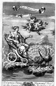 Vênus numa Carruagem desenhada por Peacocks, ilustração do Livro 1 Parte 6 Capítulo 13 de "Os Princípios da Filosofia" de Anthony Le Grand, gravado por Johannes Kip (1652/3-1722)