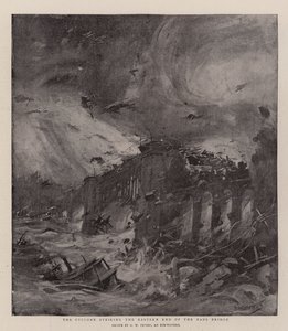 O ciclone atingindo o extremo leste da ponte Eads de G. W. Peters