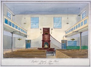 Vista interior da Lion Street Baptist Chapel, na New Kent Road, Southwark, Londres, 1826 de G Yates