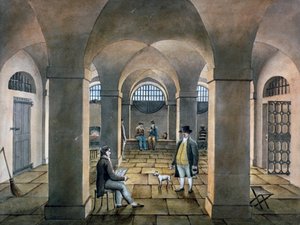 Vista interior na Prisão Horsemonger Lane, Union Road, Southwark, Londres, c1826 de G Yates