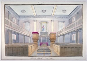 Vista interior da extremidade leste da Igreja da Santíssima Trindade, Newington, Southwark, Londres, 1826 de G Yates