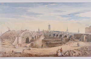 Ponte de Londres velha e nova, Londres, 1828